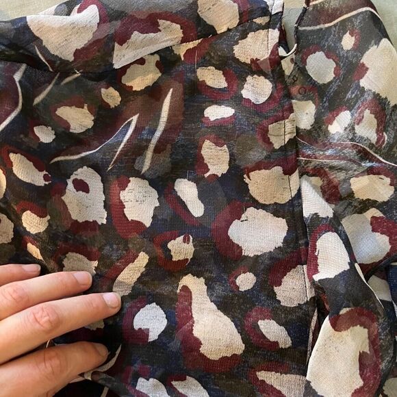 IRO Paris Realize Blouse Abstract Pattern V-Neck Ruffle Sheer 36/US 4 Black Wine - Picture 9 of 10